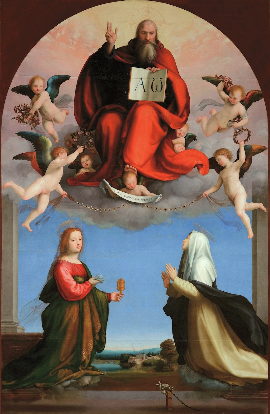 Deus Pai com as Santas Catarina de Siena e Maria Madalena, de Fra Bartolomeo, 1509 [Museu Nacional do Palácio Mansi, Lucca, Itália]